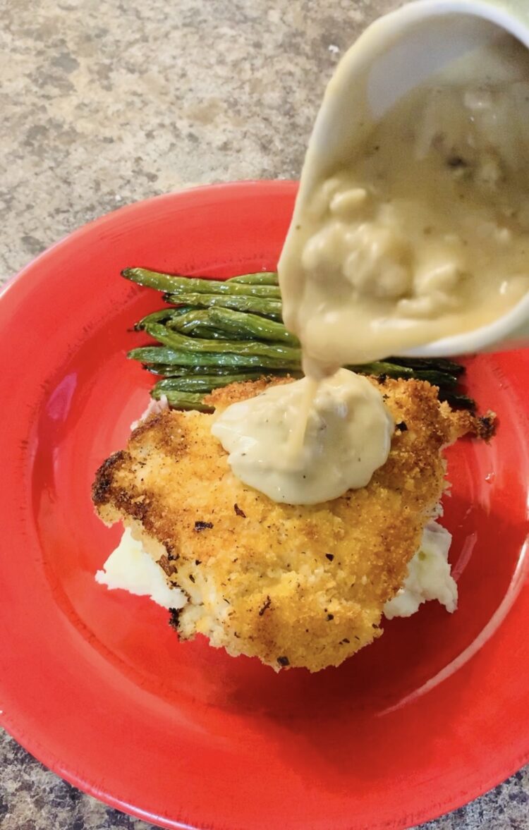 Suzy's Dat Cajun Place copy cat recipe for Chicken Fried Chicken with Cajun Sausage Gravy